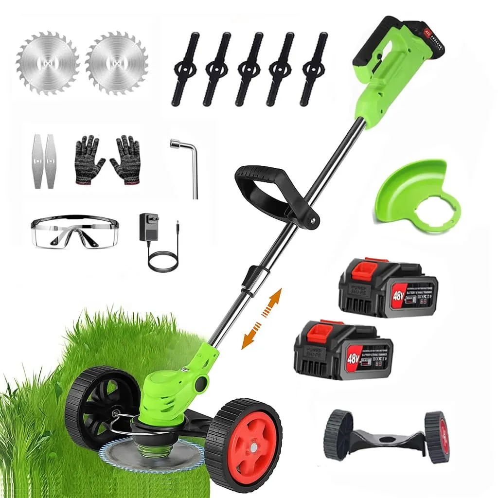 Electric Wireless Rechargeable Edge Cutter 48V - 25cm Cutting Width | 3-in-1 Mower & Trimmer | Adjustable Height | 3 Blade Types | Lightweight & Portable | Lawns & Gardens (4Blades)